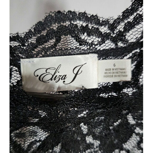 Eliza J Women's Black Lace Velvet Sleeveless Boat Neck Sheath Dress Size 6 - Picture 8 of 8